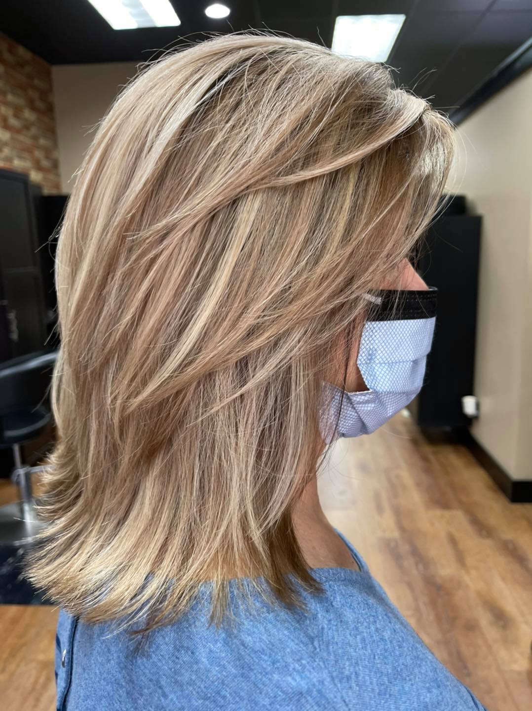Blonde highlighted cut — Hair by Kimmie client work