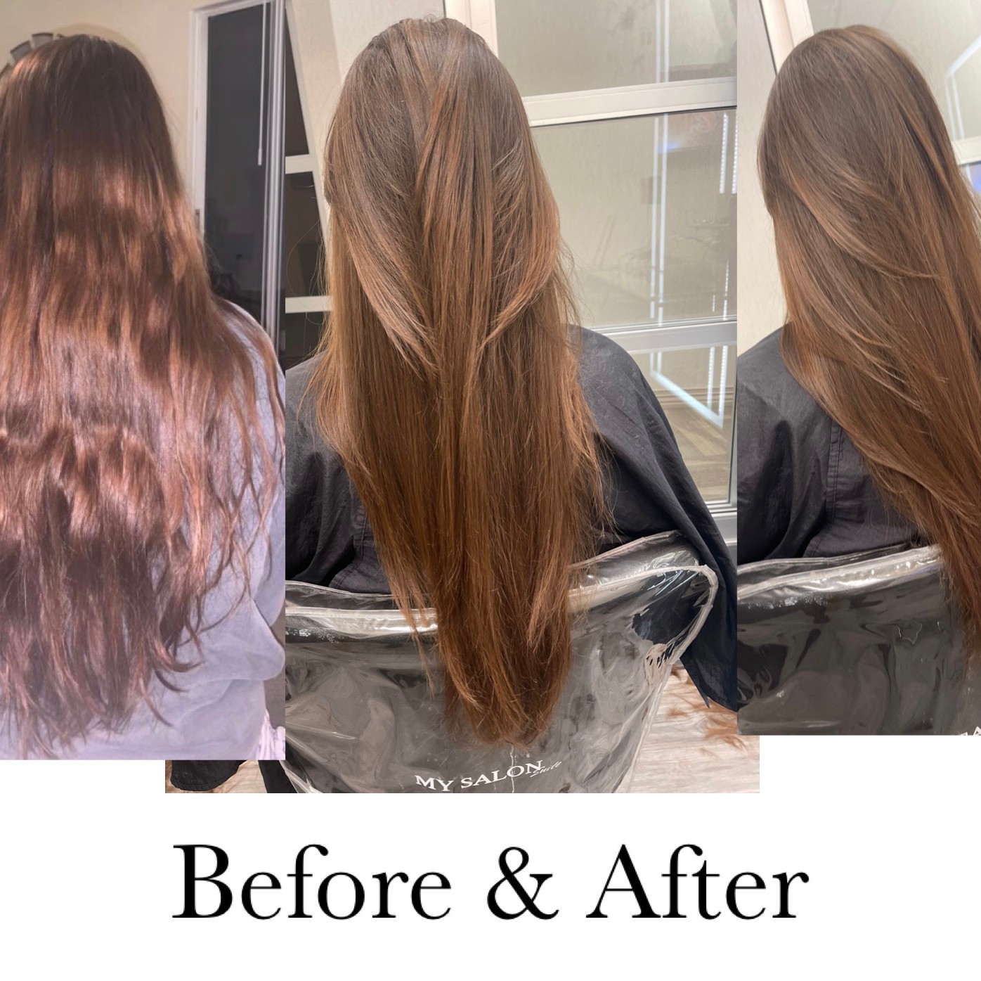 Long hair transformation — before and after — Hair by Kimmie client work
