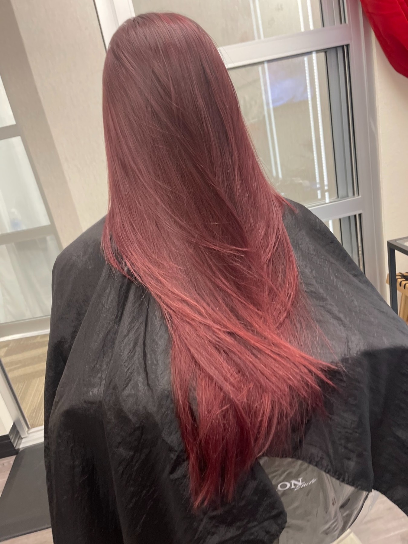 Long burgundy layers — Hair by Kimmie client work