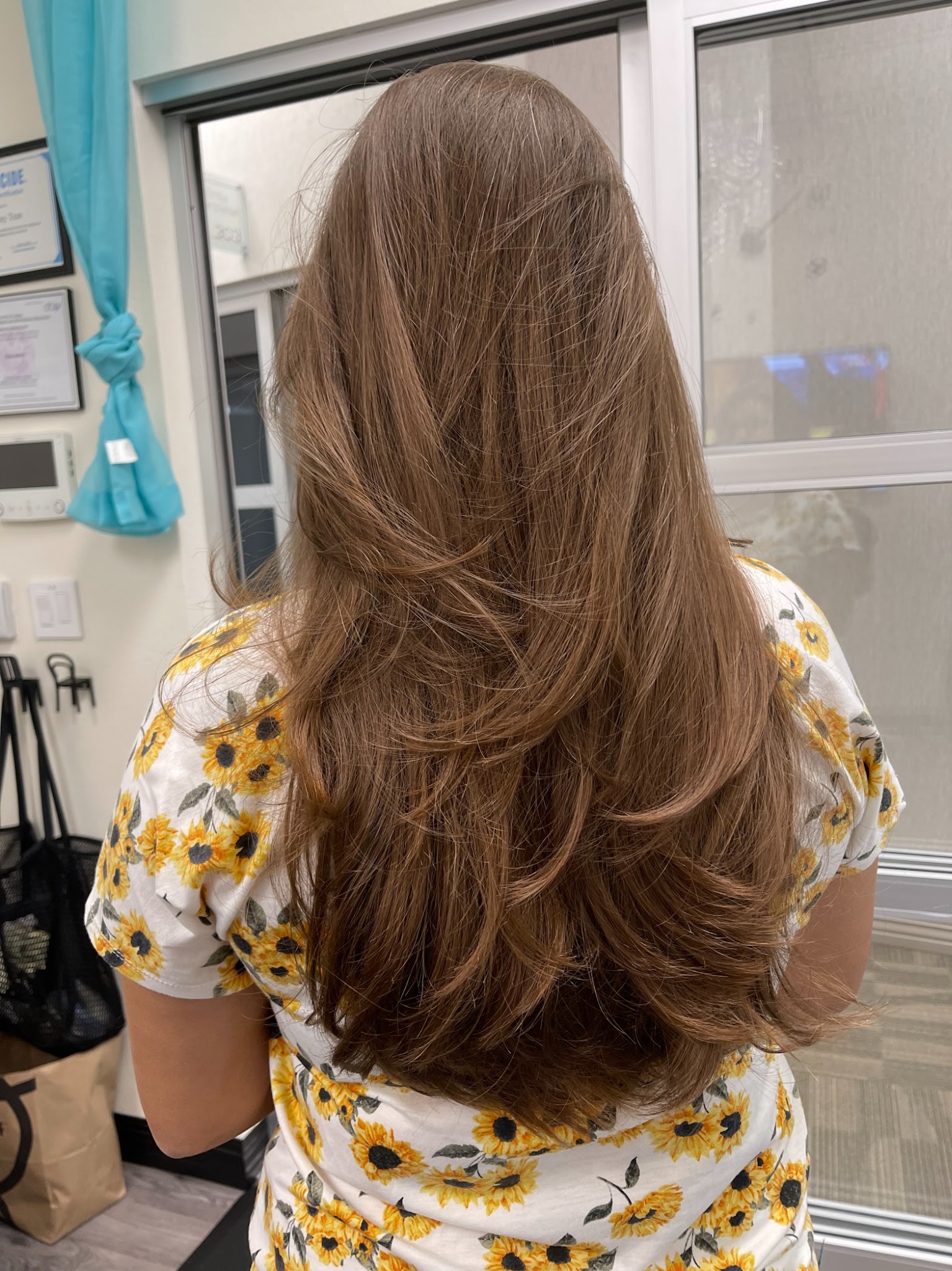 Long brunette layered haircut